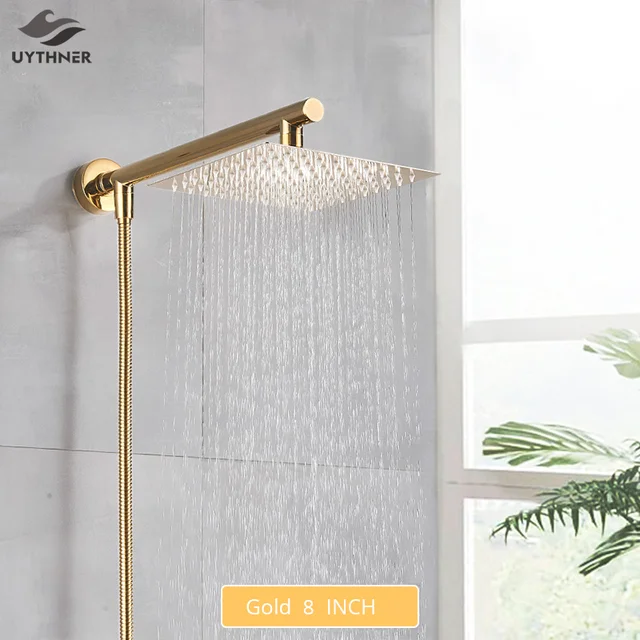 Newly Stainless Steel Gold/Black/Chrome Bathroom Top Shower Head 8"/10/12" Shower Sprayer With Shower Arm Shower Hose Wall Mount