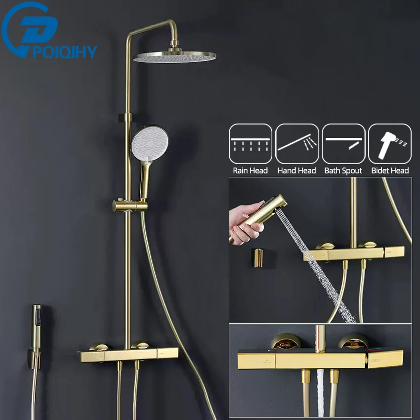 Brushed Golden Shower Faucet Chrome Bath Shower Mixer Tap Bathroom Shower Set White Black Bath Shower System with Handshower