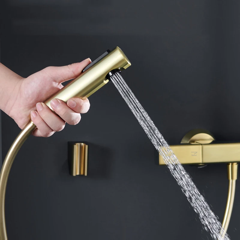 Brushed Golden Shower Faucet Chrome Bath Shower Mixer Tap Bathroom Shower Set White Black Bath Shower System with Handshower
