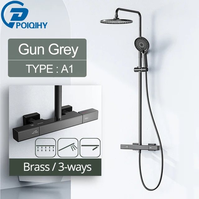 Brushed Golden Shower Faucet Chrome Bath Shower Mixer Tap Bathroom Shower Set White Black Bath Shower System with Handshower