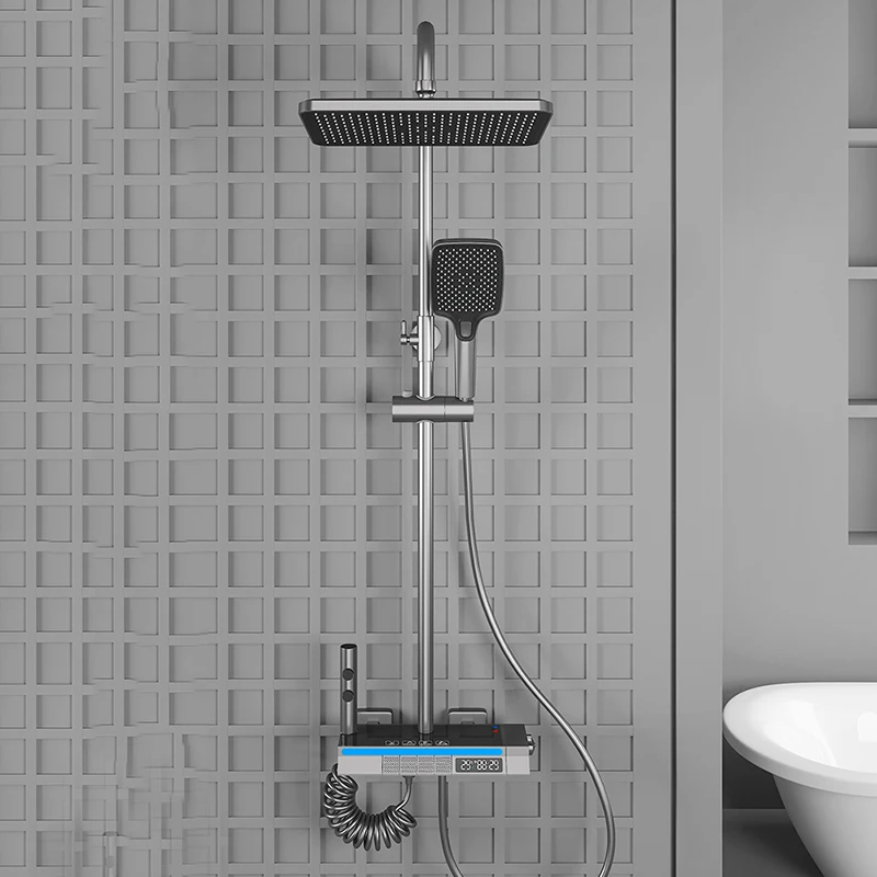 Brass Thermostatic Shower Faucet Bathroom Faucet Shower System Rain Shower Set Digital Display Bath Faucet Waterfall Spout