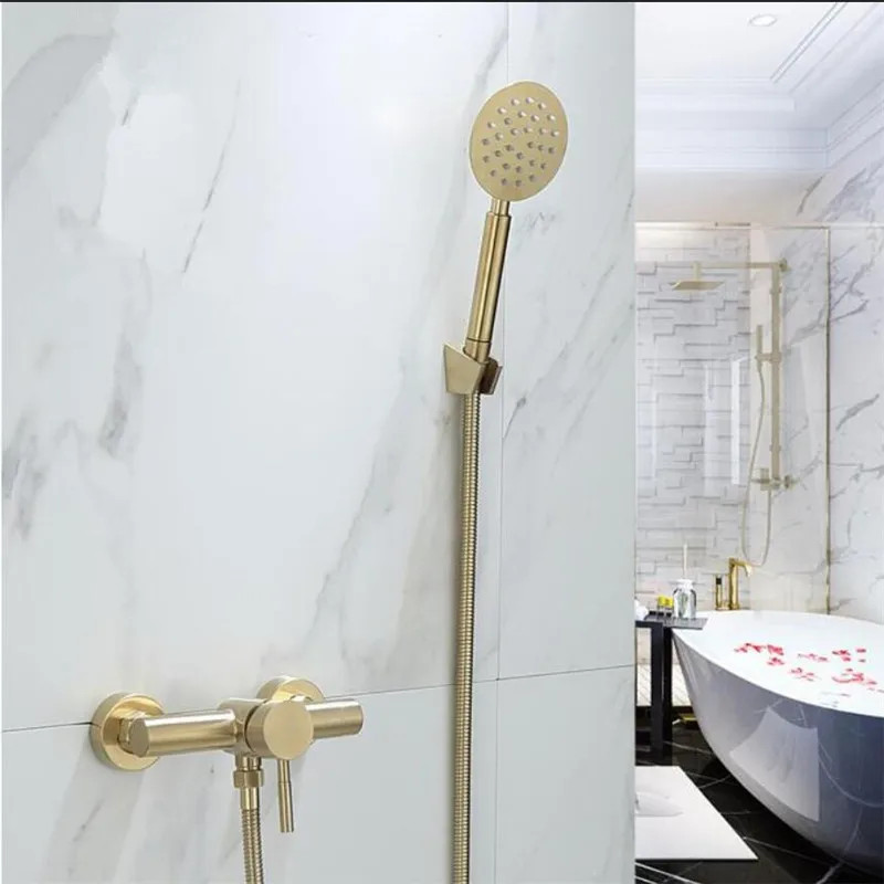 Tuqiu Bathroom Shower Faucet Set Wall Mounted Brushed Gold Shower Faucet, Bathroom Cold and Hot Bath and Shower Mixer Taps SS