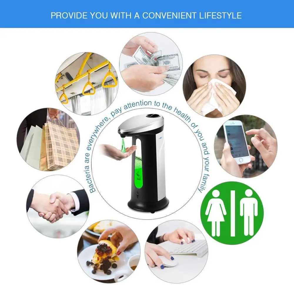 400Ml Automatic Liquid Soap Dispenser ABS Intelligent Touchless Sensor Induction Hand Washer for Kitchen Bathroom Equipment