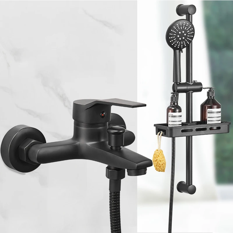 Black/Chrome Simple Bathtub Faucet Set Hot Cold Water Mixer Crane Bath Shower Faucet Tap Bathroom Faucet Set Shower Faucet Set