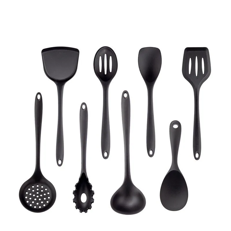 Black Silicone Kitchenware Non-stick Cooking Tool Spatula Ladle Egg Beaters Shovel Soup Cookware Utensil Kitchen Cookware