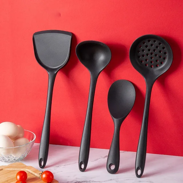 Black Silicone Kitchenware Non-stick Cooking Tool Spatula Ladle Egg Beaters Shovel Soup Cookware Utensil Kitchen Cookware
