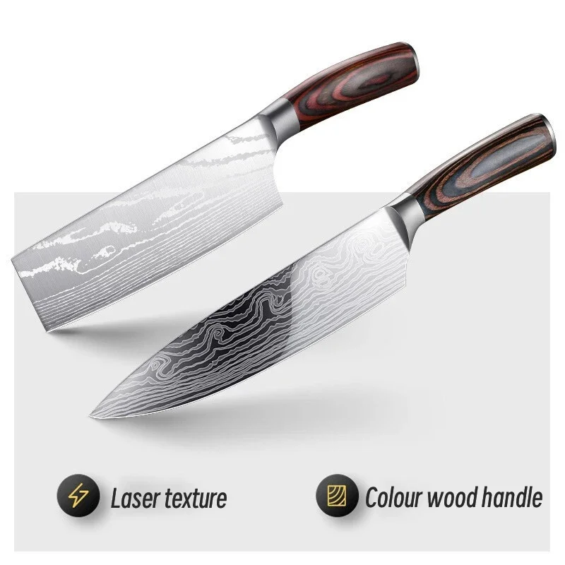 XTL High-hardness, stainless steel chef's knife, kitchen knife, damascus pattern, non-slip wooden handle