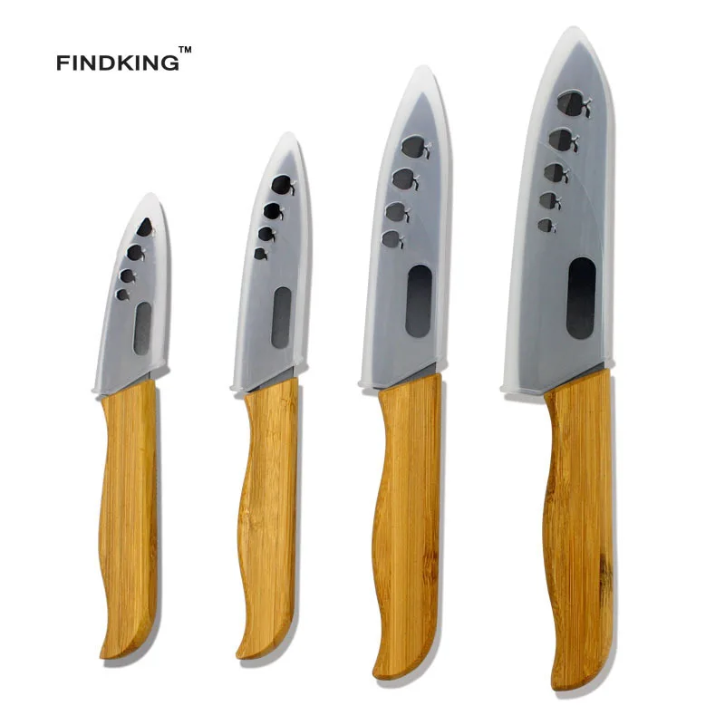 FINDKING Brand High sharp quality Bamboo handle with black blade Ceramic Knife Set tools 3" 4" 5" 6 " inch Kitchen Knives+Covers