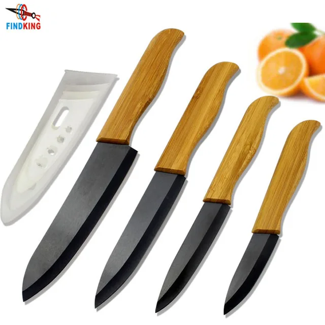 FINDKING Brand High sharp quality Bamboo handle with black blade Ceramic Knife Set tools 3" 4" 5" 6 " inch Kitchen Knives+Covers