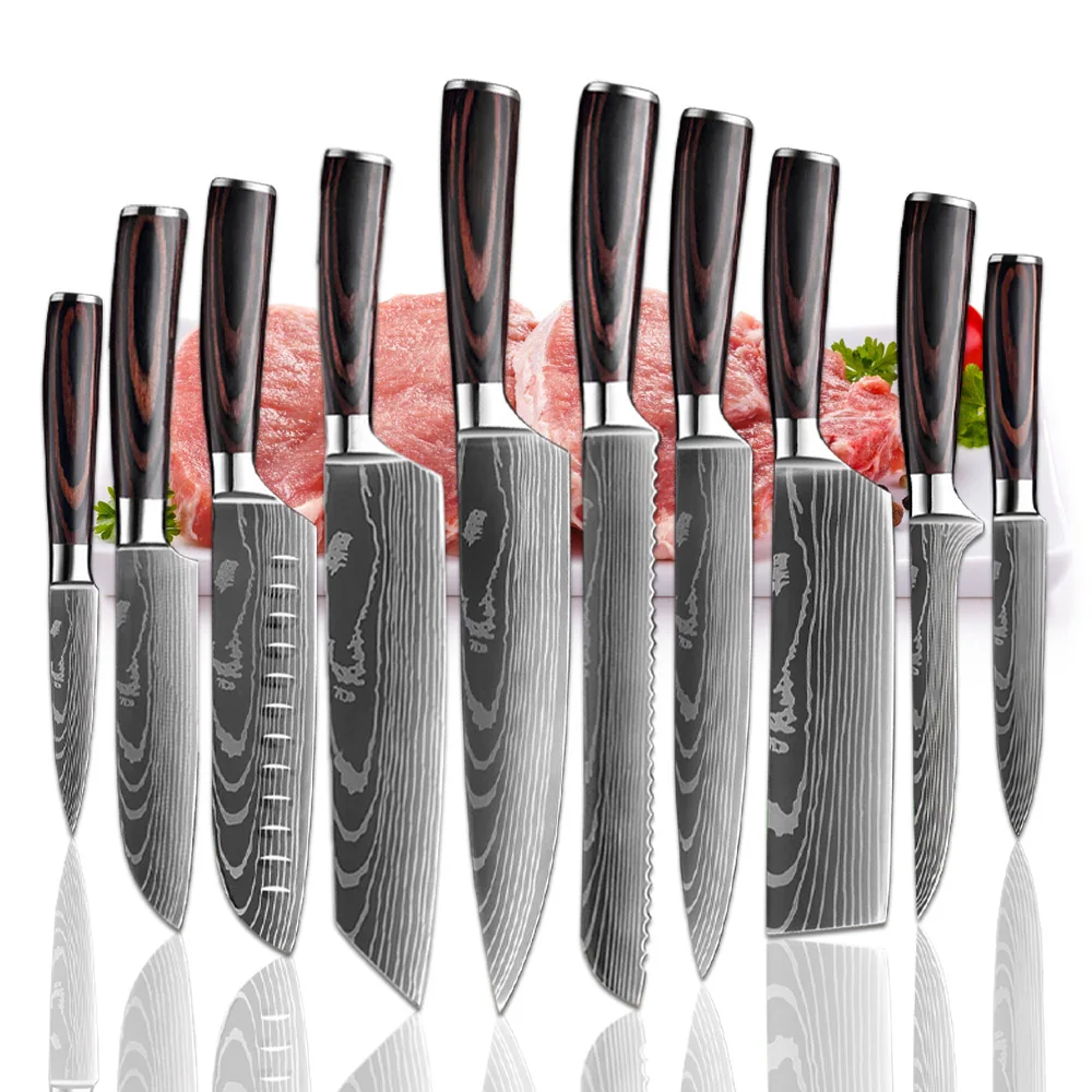 Professional Kitchen Knives Slicing Bread Fruit Fish BBQ Butcher Boning Knife Chef Cleaver Meat Wood Handle Japanese Knife Set