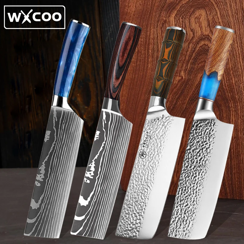 Forged Hammer Vegetable Chef Knife Japanese Slicing Knife Stainless Steel Meat Chef Nakiri Fishing Knives Resin Wood Handle