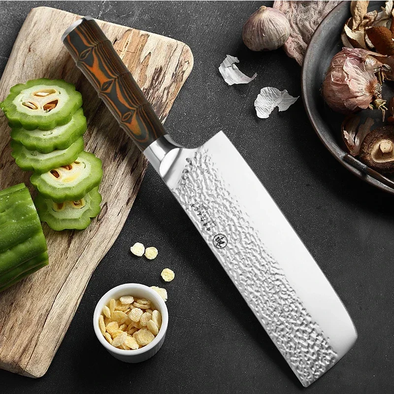 Forged Hammer Vegetable Chef Knife Japanese Slicing Knife Stainless Steel Meat Chef Nakiri Fishing Knives Resin Wood Handle