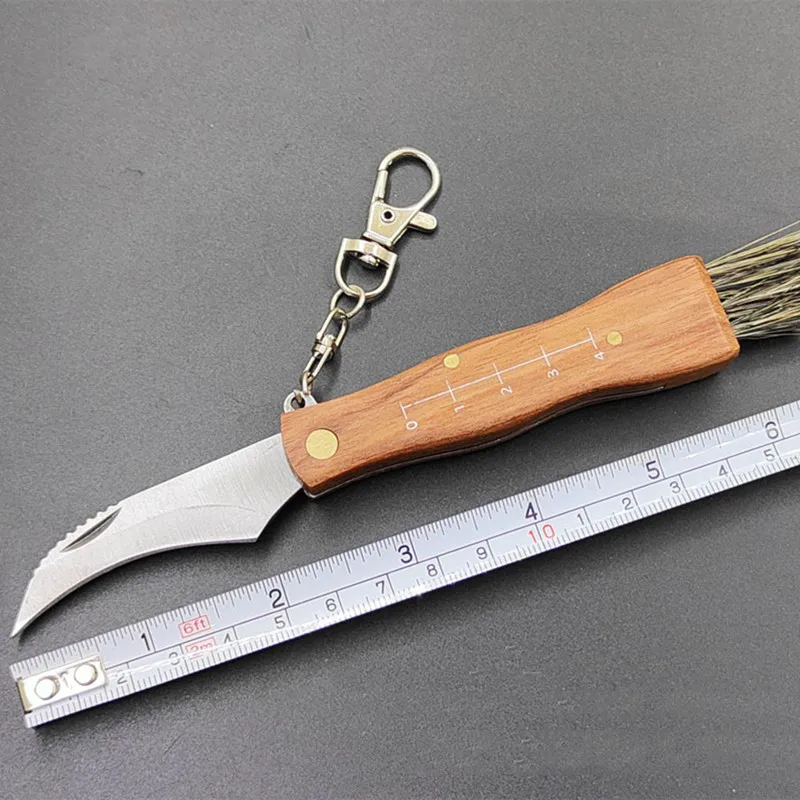 Outdoor Camping BBQ Mushroom Knife With Brush Portable Keychain Sharp Hunting Survival Multifunctional Folding Knife Brushes