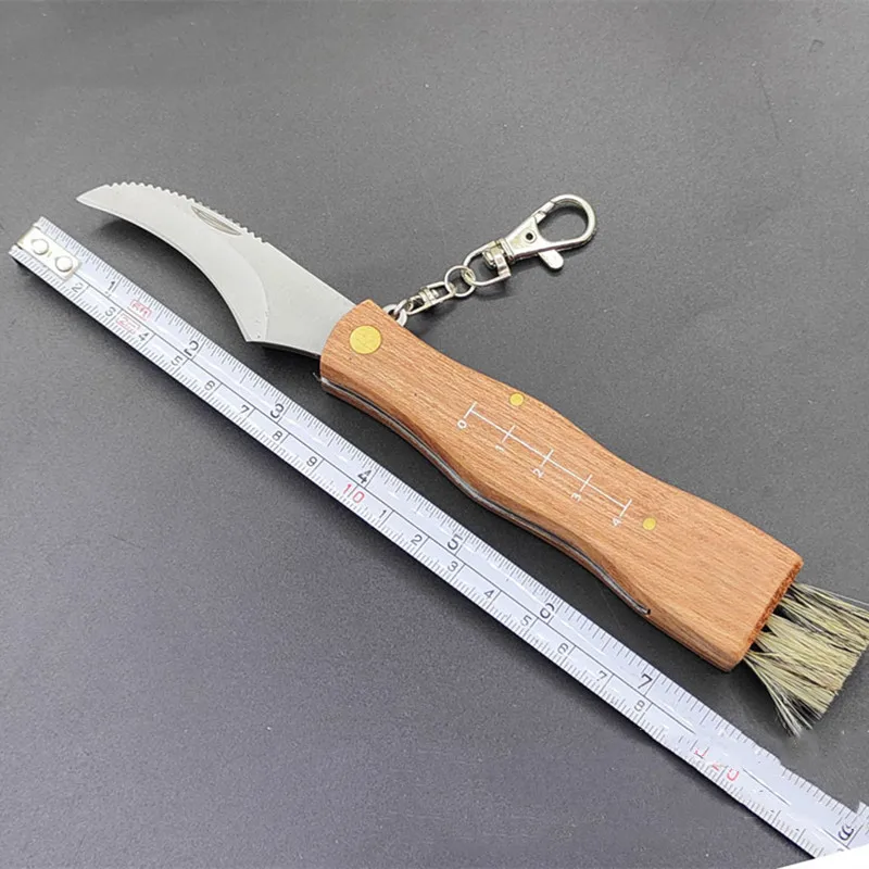 Outdoor Camping BBQ Mushroom Knife With Brush Portable Keychain Sharp Hunting Survival Multifunctional Folding Knife Brushes