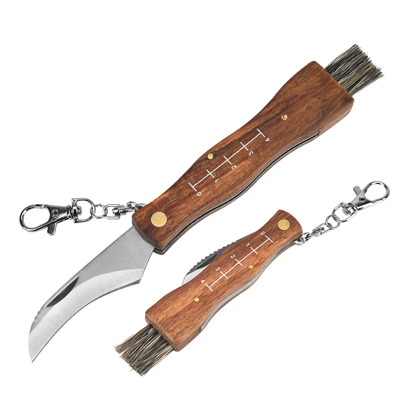 Outdoor Camping BBQ Mushroom Knife With Brush Portable Keychain Sharp Hunting Survival Multifunctional Folding Knife Brushes