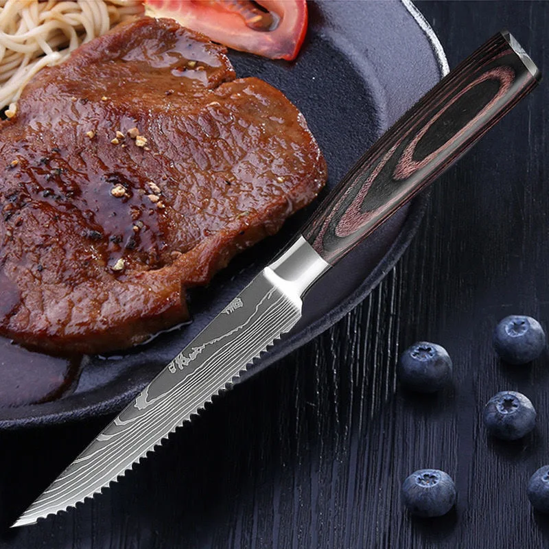 Stainless Steel Steak Knife Damascus pattern Japanese Knives Kitchen Chef Knife Meat Cleaver Slicing Kitchen Cooking Knife