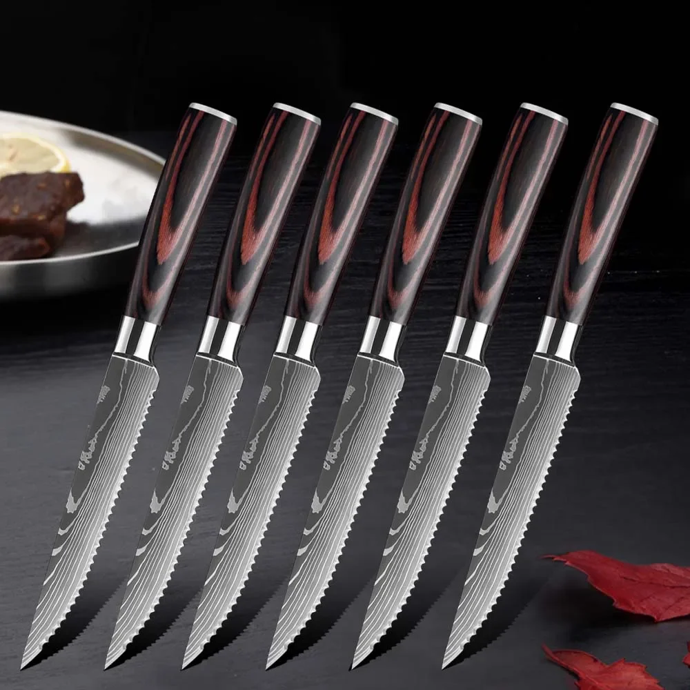 Stainless Steel Steak Knife Damascus pattern Japanese Knives Kitchen Chef Knife Meat Cleaver Slicing Kitchen Cooking Knife