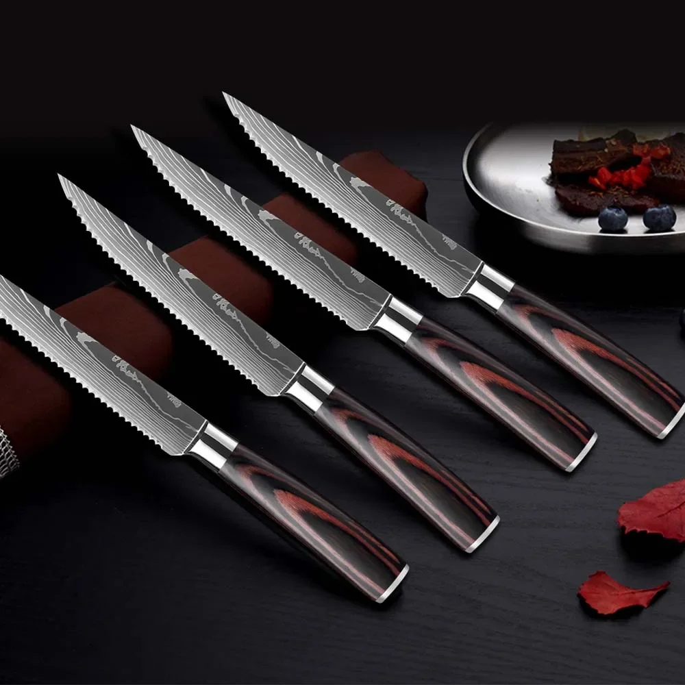 Stainless Steel Steak Knife Damascus pattern Japanese Knives Kitchen Chef Knife Meat Cleaver Slicing Kitchen Cooking Knife