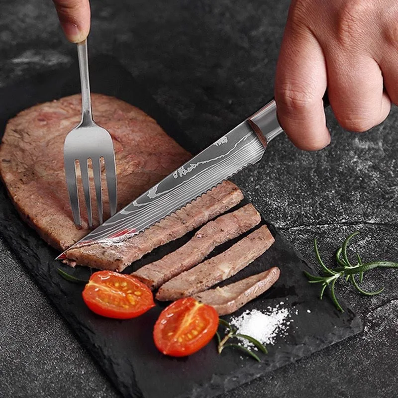 Stainless Steel Steak Knife Damascus pattern Japanese Knives Kitchen Chef Knife Meat Cleaver Slicing Kitchen Cooking Knife