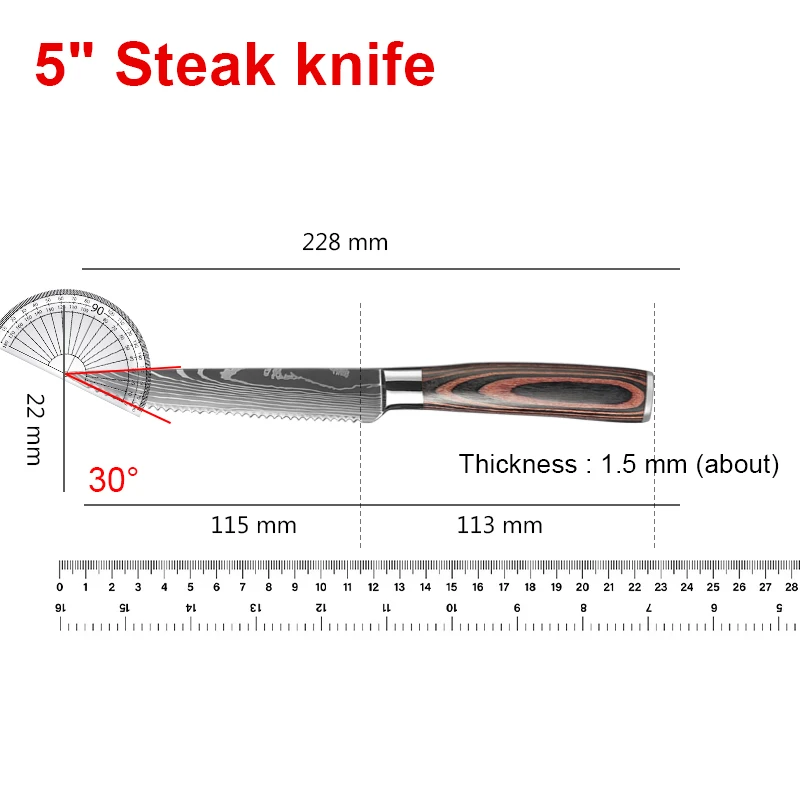 Stainless Steel Steak Knife Damascus pattern Japanese Knives Kitchen Chef Knife Meat Cleaver Slicing Kitchen Cooking Knife