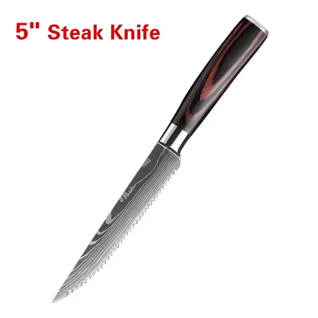 Stainless Steel Steak Knife Damascus pattern Japanese Knives Kitchen Chef Knife Meat Cleaver Slicing Kitchen Cooking Knife