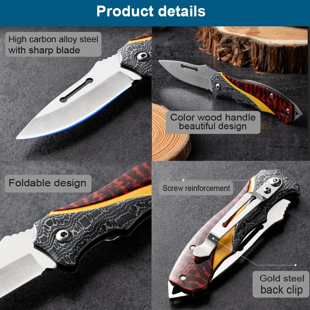 Fruit Knife Folding Pocket Knife Stainless Steel Kitchen Knife Outdoor Survival Knife with Non-slip Portable Camping Knife