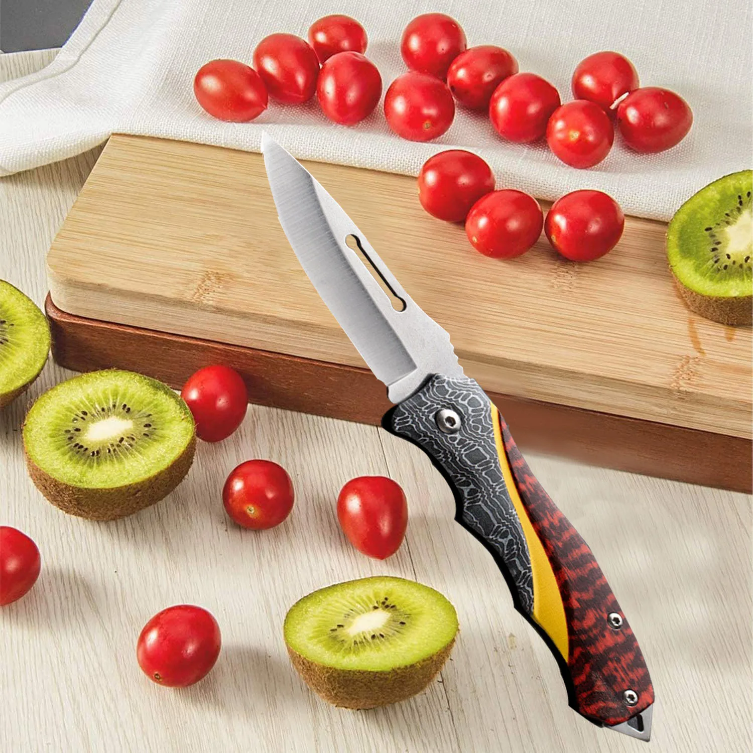 Fruit Knife Folding Pocket Knife Stainless Steel Kitchen Knife Outdoor Survival Knife with Non-slip Portable Camping Knife