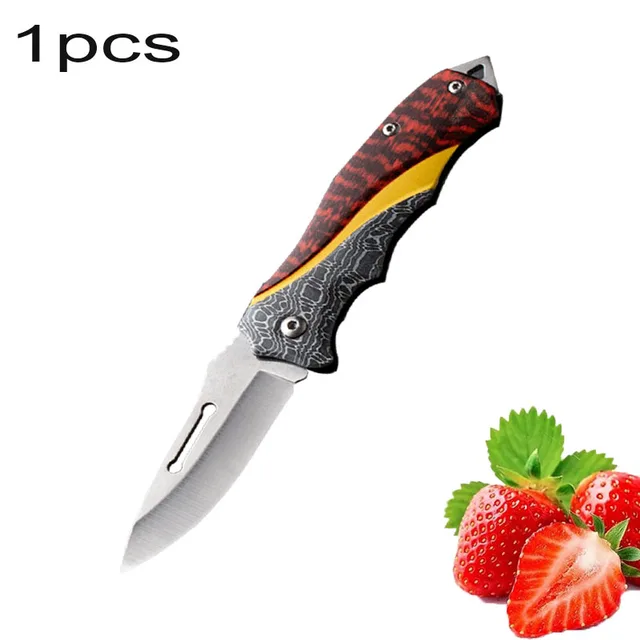 Fruit Knife Folding Pocket Knife Stainless Steel Kitchen Knife Outdoor Survival Knife with Non-slip Portable Camping Knife