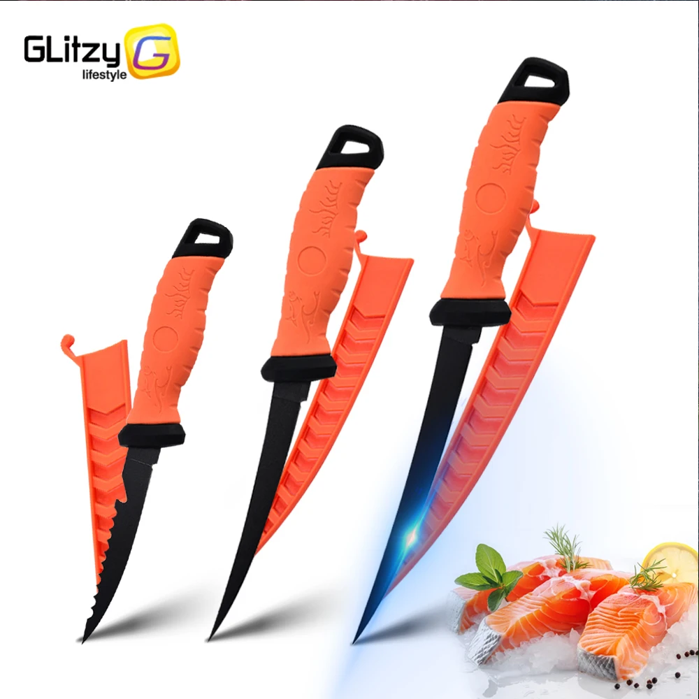 Boning Knife Fish Fillet 3-in-1 Kitchen Knives Japanese Chef Knifes Sashimi Fishing Knife Stainless Steel Coating Blade for Salt