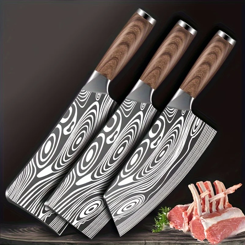 Damascus Pattern Slicing Knife Set Professional Chef Used Chinese Kitchen Knife Sharp Durable Vegetable Meat Cutting Knife And C