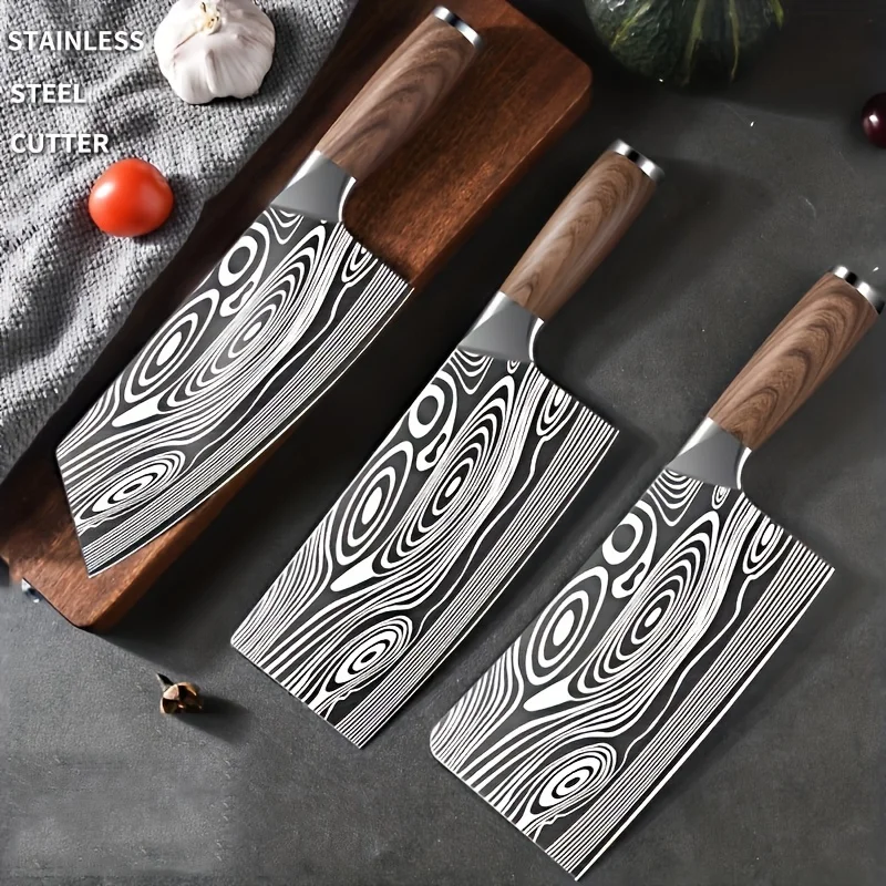 Damascus Pattern Slicing Knife Set Professional Chef Used Chinese Kitchen Knife Sharp Durable Vegetable Meat Cutting Knife And C