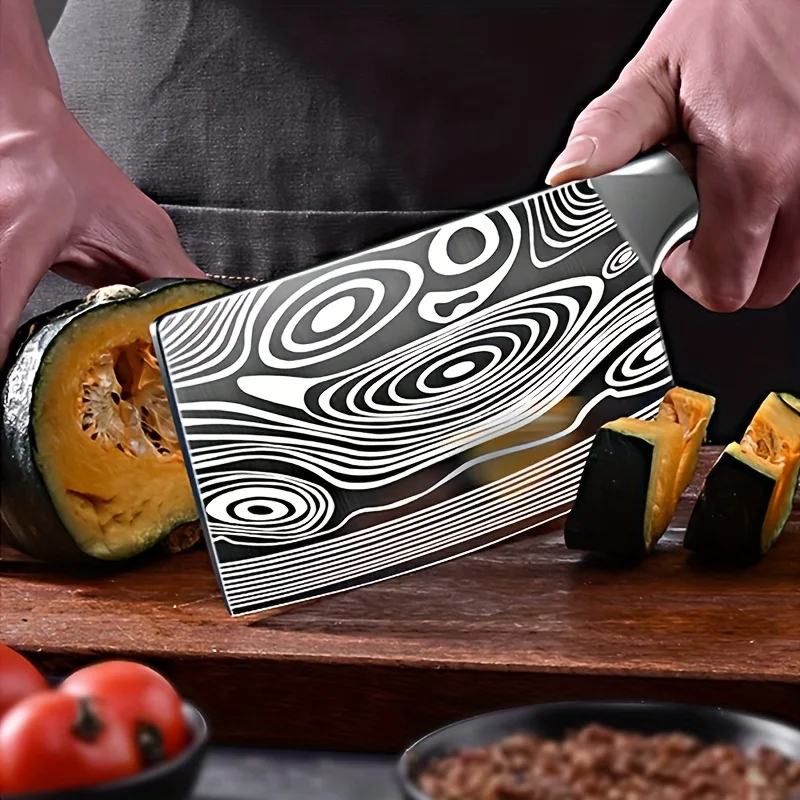 Damascus Pattern Slicing Knife Set Professional Chef Used Chinese Kitchen Knife Sharp Durable Vegetable Meat Cutting Knife And C