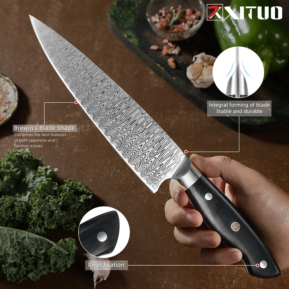 Stainless Steel Kitchen Knives Set 1-8pcs 5CR15 440C Laser Damascus Japanese Santoku Cleaver Slicing Utility Chef KnifePro