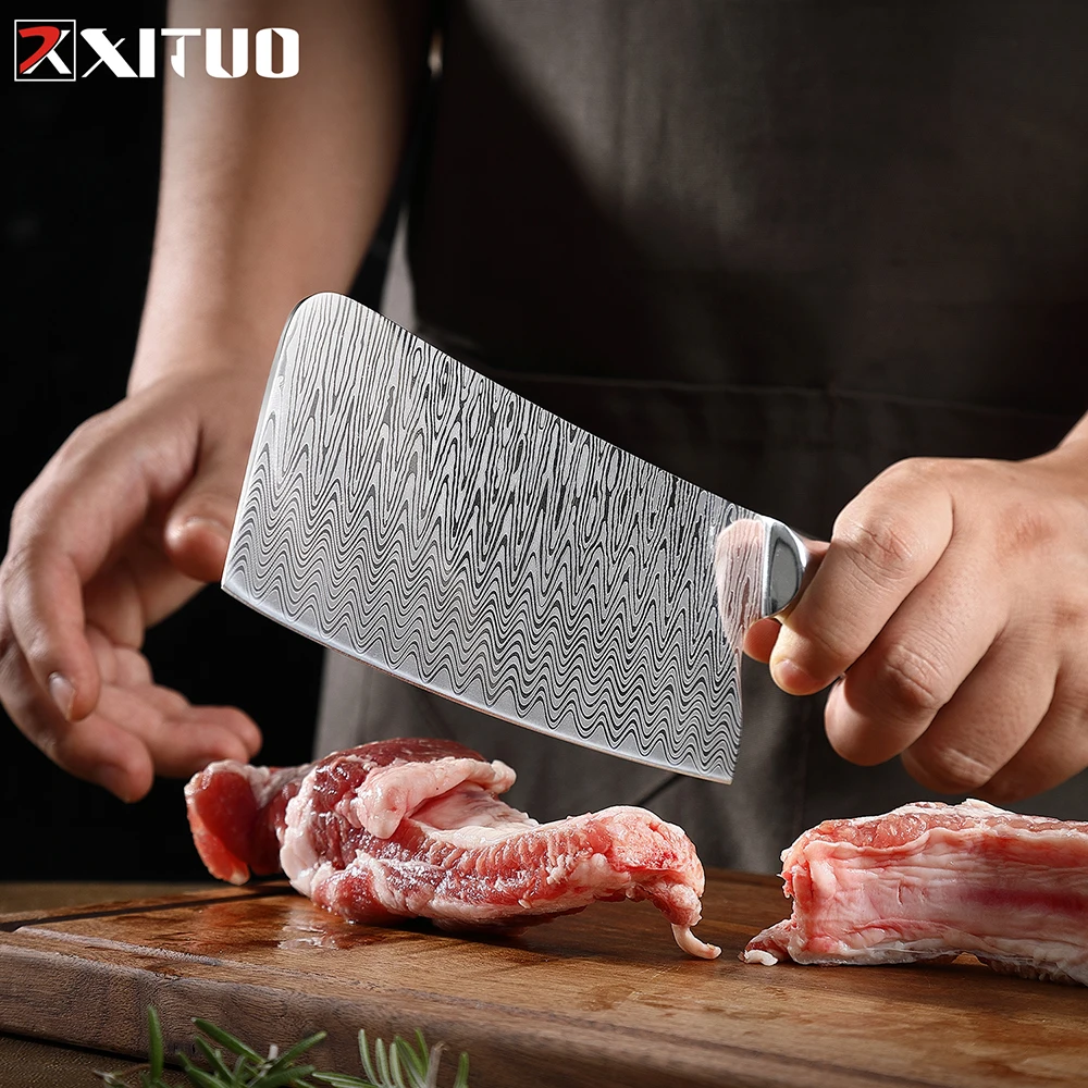 Stainless Steel Kitchen Knives Set 1-8pcs 5CR15 440C Laser Damascus Japanese Santoku Cleaver Slicing Utility Chef KnifePro