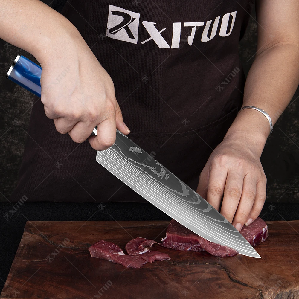 Kitchen Knife Set Japanese Chef Knives 7CR17 Stainless Steel Damascus Laser Slicing Santoku Cleaver 1-10pc Kitchen Knifes