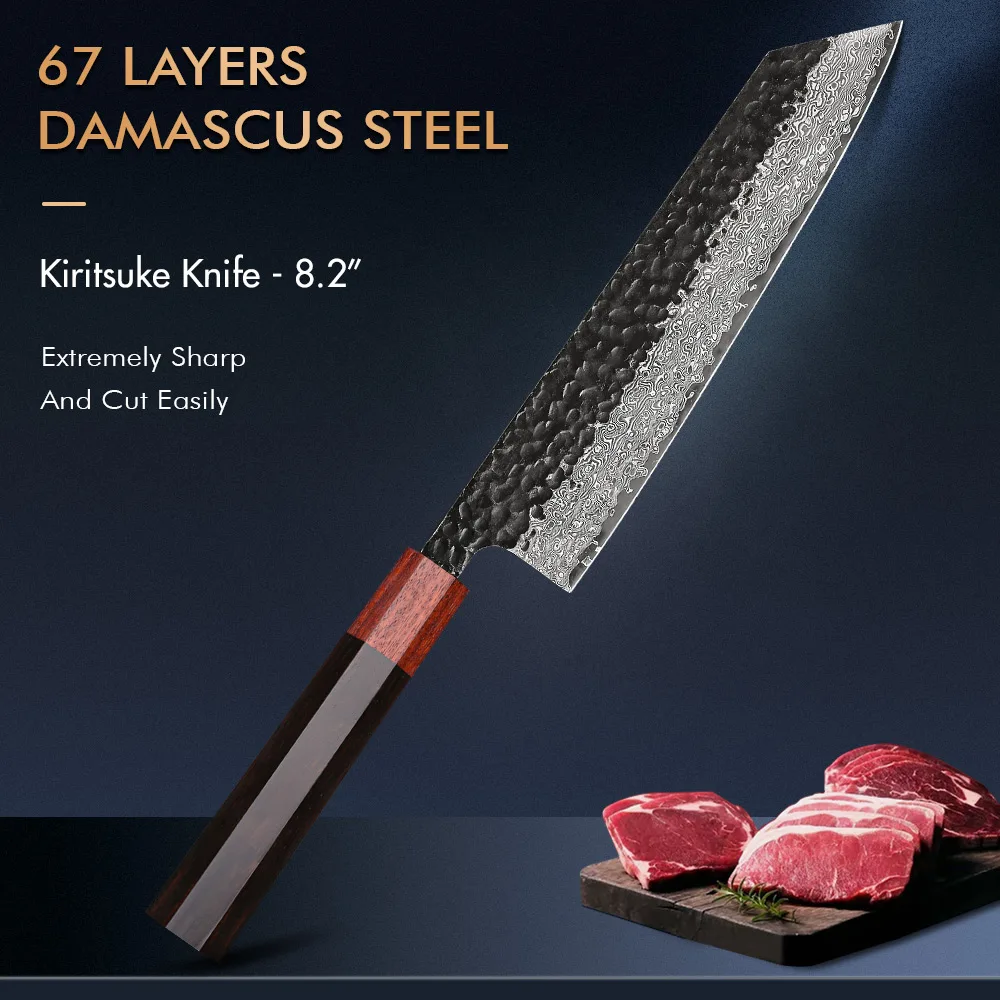 8 Inch Japan Hand Forged Kiritsuke Knife 67 Layers Damascus Steel Kitchen Knives Chef Slicing Sushi Knife Cooking Tools