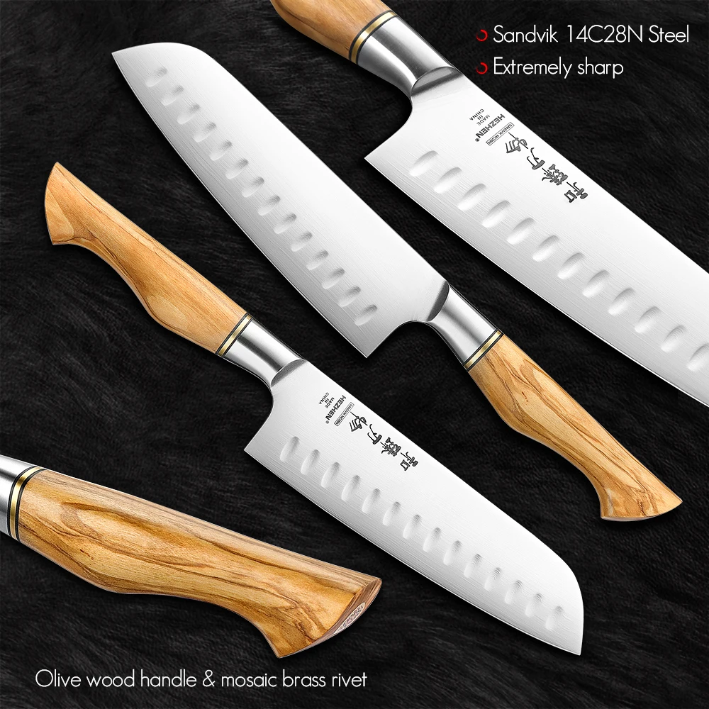 1-5PC Knife Set 14C28N Steel Stainless Steel Chef Santoku Utility Kitchen Knife