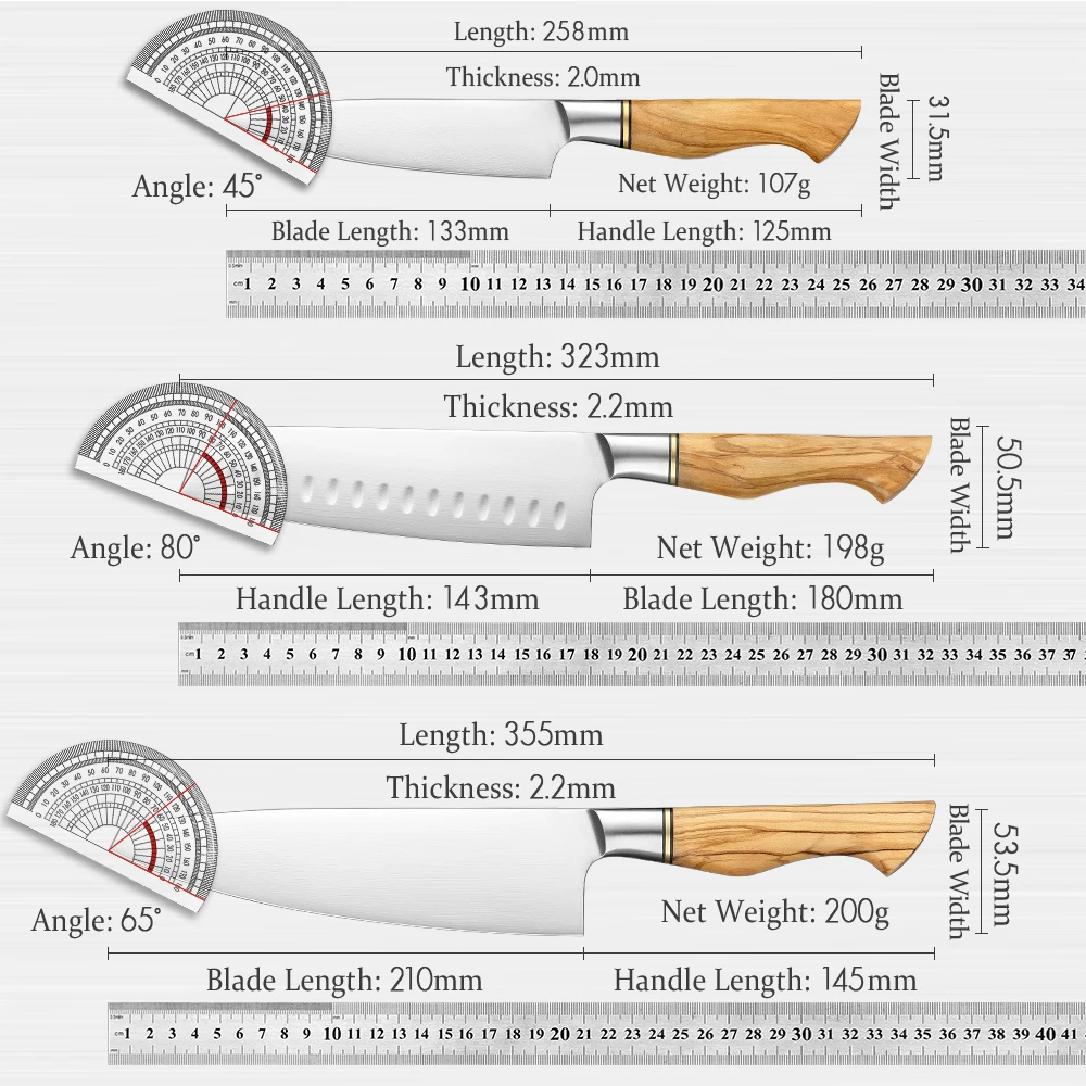 1-5PC Knife Set 14C28N Steel Stainless Steel Chef Santoku Utility Kitchen Knife