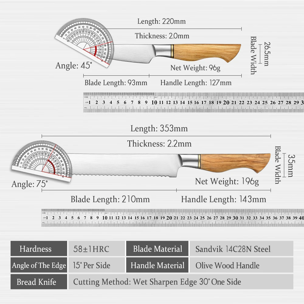 1-5PC Knife Set 14C28N Steel Stainless Steel Chef Santoku Utility Kitchen Knife