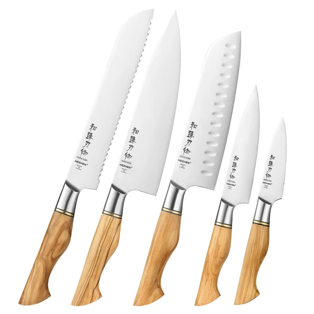 1-5PC Knife Set 14C28N Steel Stainless Steel Chef Santoku Utility Kitchen Knife