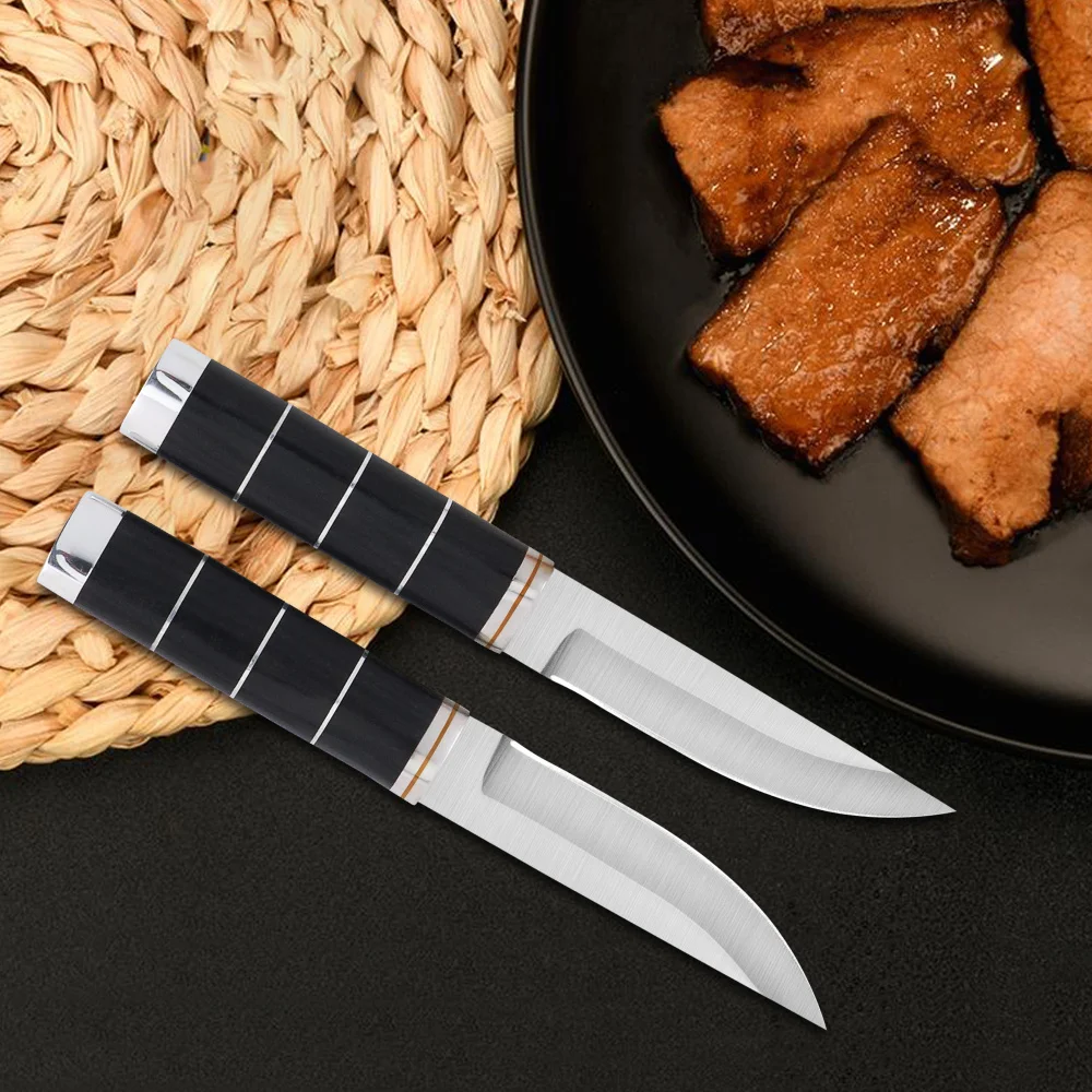 Knives Set 3CR13 Stainless Steel Hand Grilled Meat Knife Wood Outdoor Meat Slicing Cleaver Peeling Knife