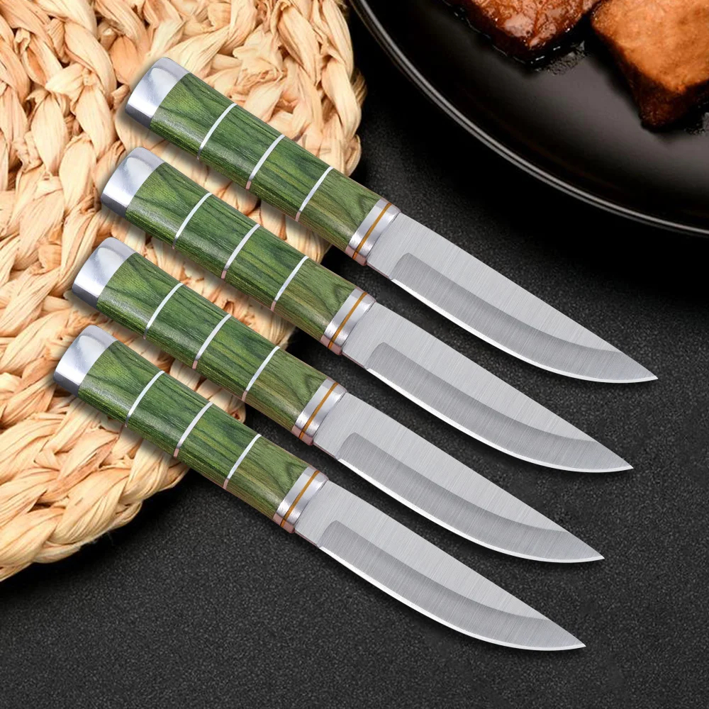 Knives Set 3CR13 Stainless Steel Hand Grilled Meat Knife Wood Outdoor Meat Slicing Cleaver Peeling Knife