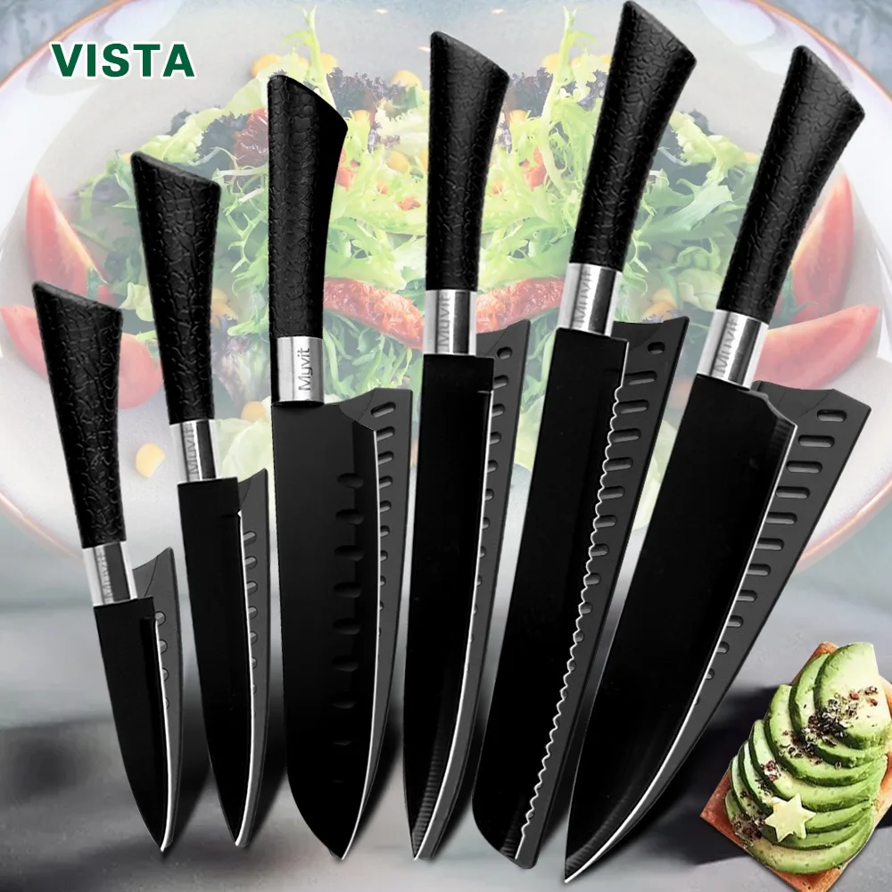 Chef knife Kitchen Knives  set Chef 5CR15 Stainless Steel Non Stick Blade Bread Slicer Utility Santoku Knives 6 Pieces Set