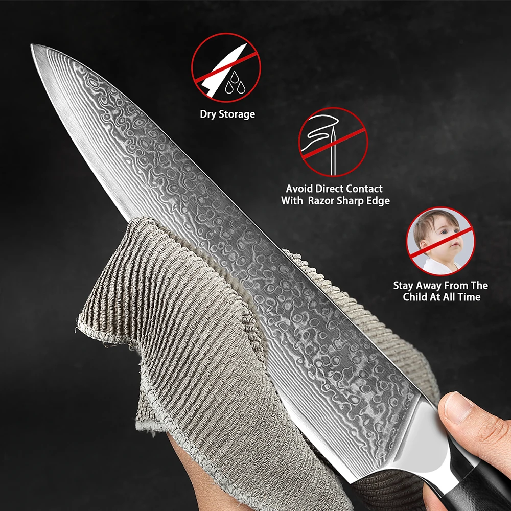 1-9Pcs Damascus knives Set G10 Handle VG10 core 67 layers Damascus steel Chef Santoku Knife Cleaver Paring Bread Knife