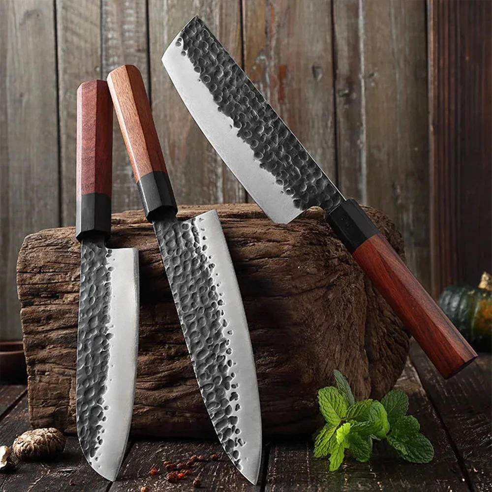 Chef Knife Hand Forged Blade Fish Filleting Knife High Carbon Steel Blade Kitchen Cleaver Meat Slicing Knife Wood Handle