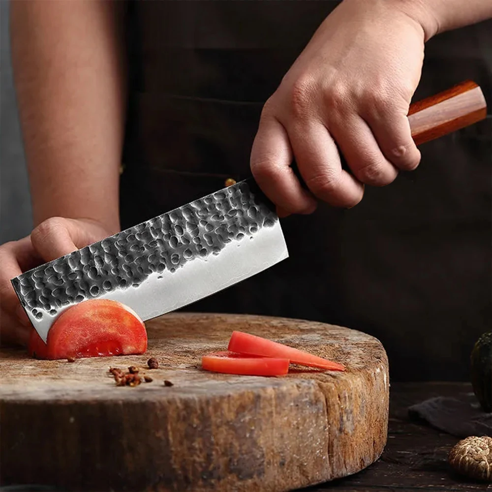 Chef Knife Hand Forged Blade Fish Filleting Knife High Carbon Steel Blade Kitchen Cleaver Meat Slicing Knife Wood Handle