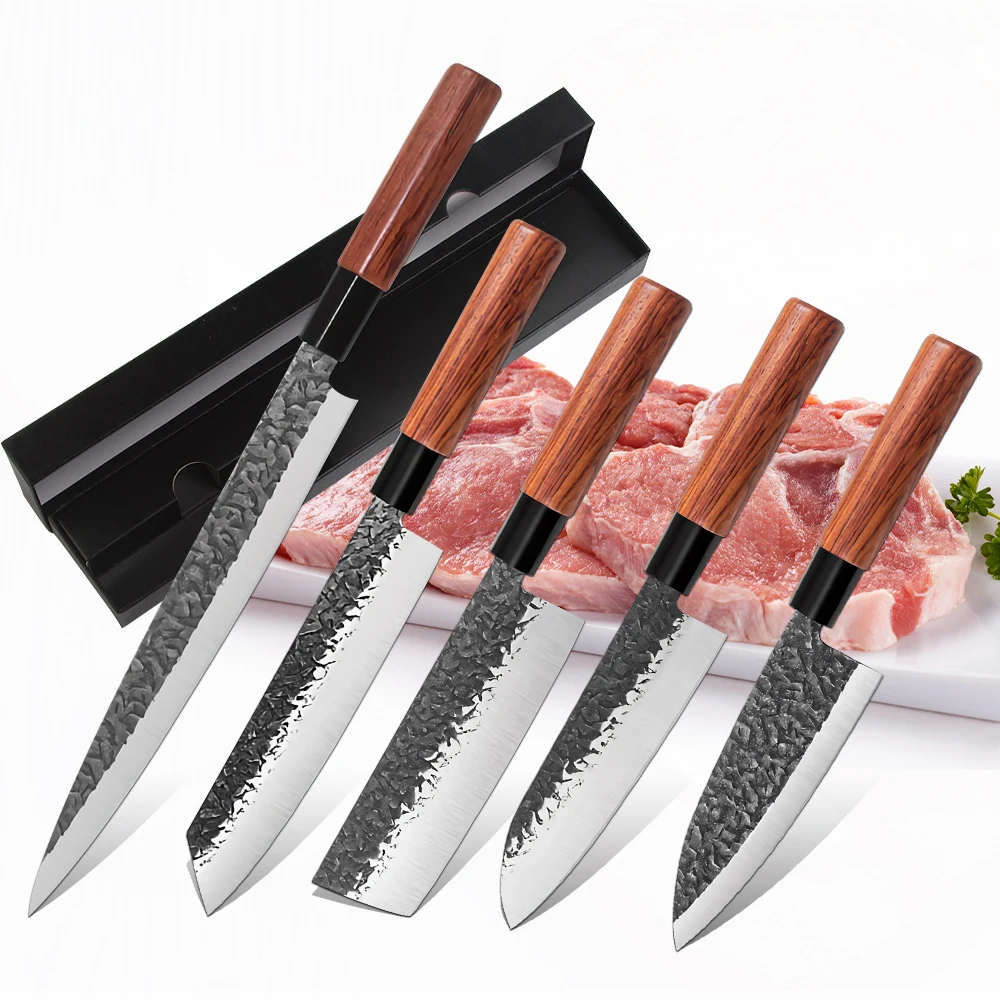 Chef Knife Hand Forged Blade Fish Filleting Knife High Carbon Steel Blade Kitchen Cleaver Meat Slicing Knife Wood Handle