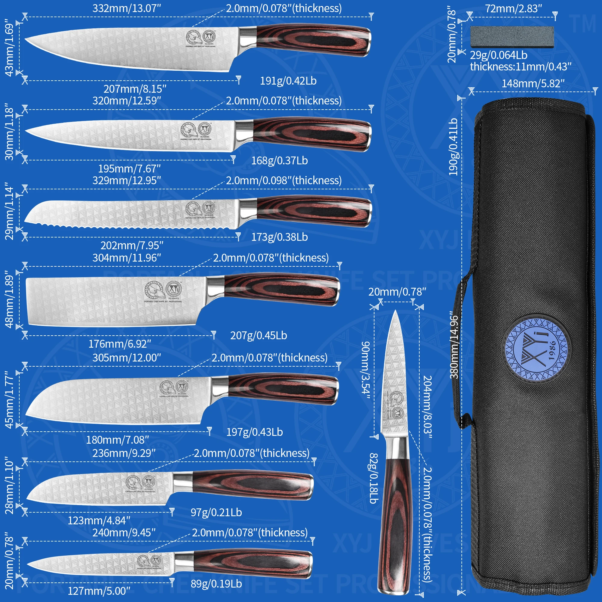 Stainless Steel Knives Set With Roll Bag 8Pcs Japanese Cooking Chef Kitchen Knives Laser Damascus Pattern Knife With Covers