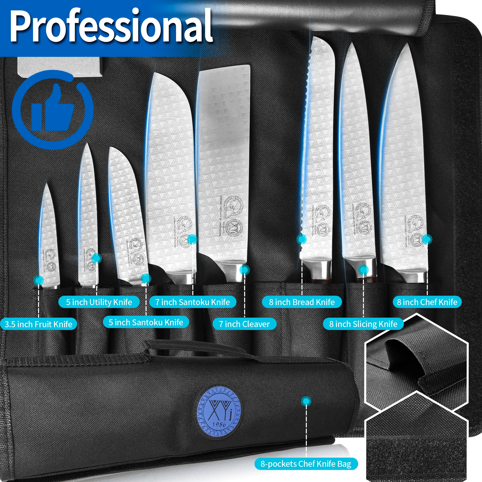 Stainless Steel Knives Set With Roll Bag 8Pcs Japanese Cooking Chef Kitchen Knives Laser Damascus Pattern Knife With Covers