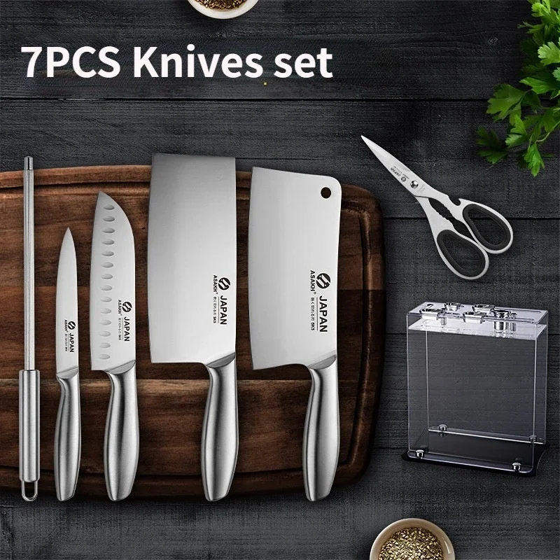Knife Set for Kitchen Chef Cutting Cutting Tool Block Set Stainless Steel Blade Cleaver Scissors